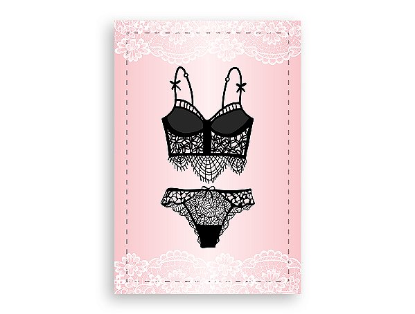 Painel De Festa Vertical 1,50 x 2,20 - Chá de Lingerie Preto Fundo Rosa 002