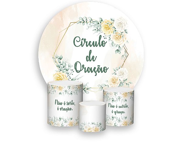 Painel De Festa Redondo 1,50 x 1,50 + Trio De Capas Cilindro - Circulo de Oração Bege 016