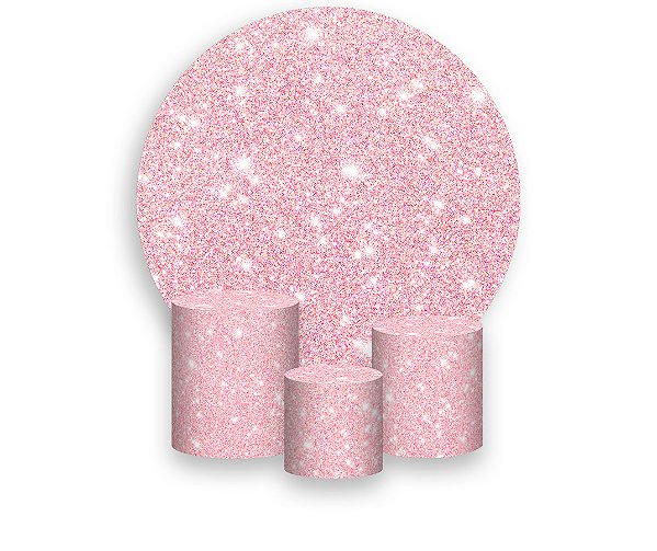 Painel De Festa Redondo 1,50 x 1,50 + Trio De Capas Cilindro - Efeito Glitter Rosa Pastel Efeito de Brilho 094