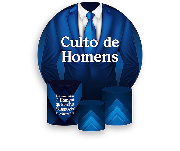 Painel De Festa Redondo 1,50 x 1,50 + Trio De Capas Cilindro - Culto de Homens Terno Azul 038
