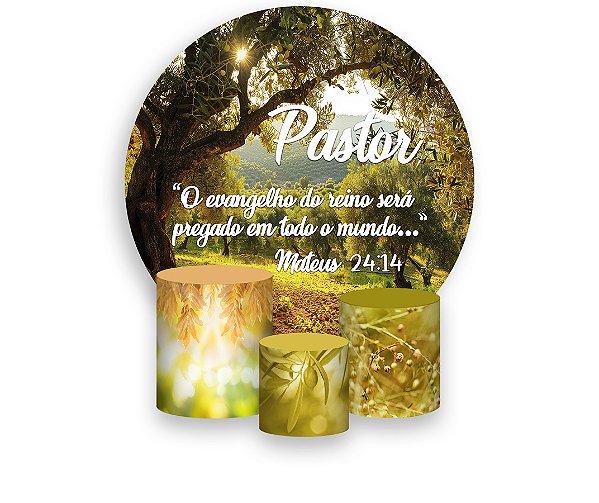 Painel De Festa Redondo 1,50 x 1,50 + Trio De Capas Cilindro - Pastor Paisagem Árvores  de Oliveira 041