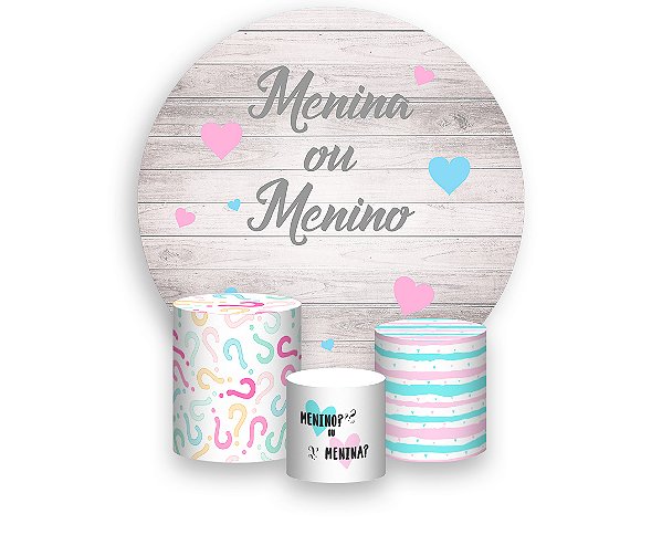 Painel De Festa Redondo 1,50 x 1,50 + Trio De Capas Cilindro - Chá de Revelação Menina ou Menino 019
