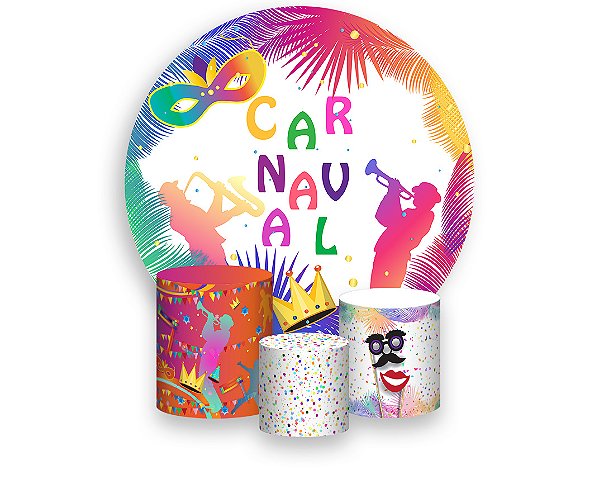 Painel De Festa Redondo 1,50 x 1,50 + Trio De Capas Cilindro - Carnaval Folhas Tropicais 006