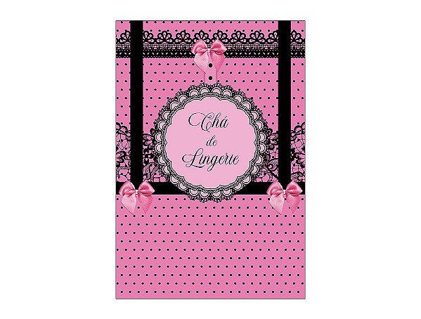 Painel De Festa Vertical 1,50 x 2,20 - Chá de Lingerie Preto e Rosa 004