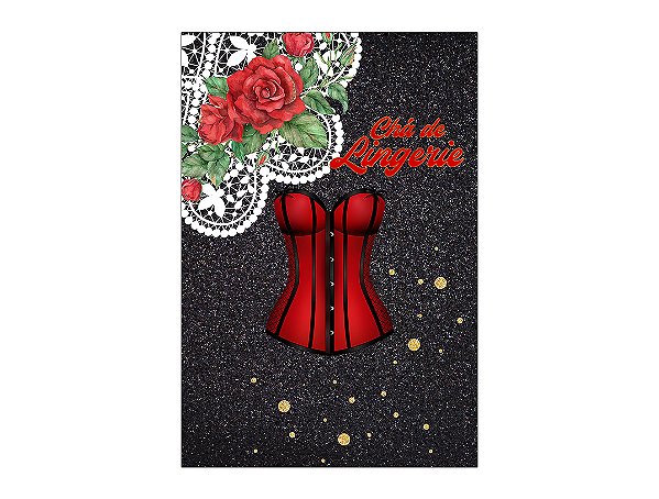 Painel De Festa Vertical 1,50 x 2,20 - Chá de Lingerie Preto e Vermelho 011