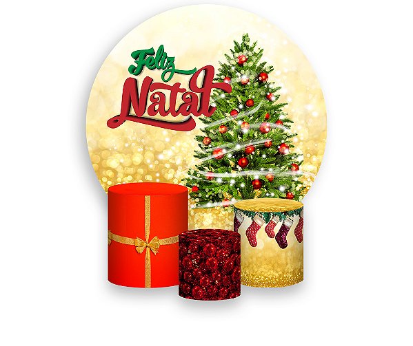 Painel De Festa Redondo 1,50 x 1,50 + Trio De Capas Cilindro - Natal Árvore Mágica 010