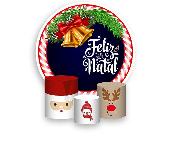 Painel De Festa Redondo 1,50 x 1,50 + Trio De Capas Cilindro - Feliz Natal Cute 018