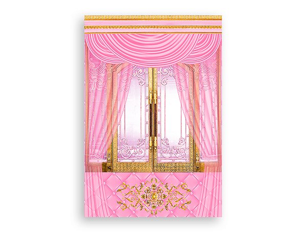 Painel De Festa Vertical 1,50 x 2,20 - Realeza Rosa e Dourado 001