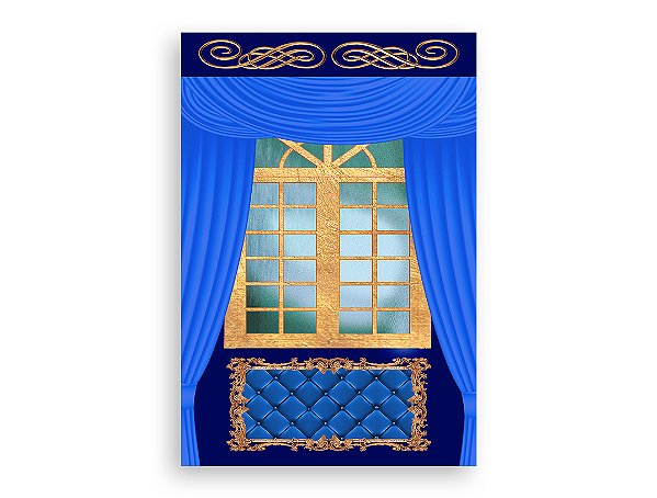 Painel De Festa Vertical 1,50 x 2,20 - Realeza Azul e Dourado 002