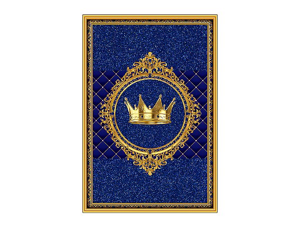 Painel De Festa Vertical 1,50 x 2,20 - Coroa Realeza Azul com Dourado 010