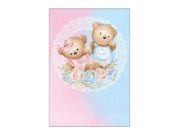 Painel De Festa Vertical 1,50 x 2,20 - Ursinhos Cute Azul e Rosa Revelação 056