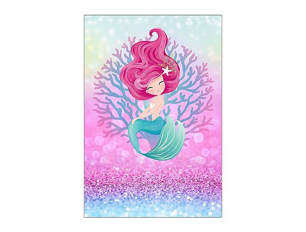 Painel De Festa Vertical 1,50 x 2,20 - Efeito Glitter Sereia Corais 002