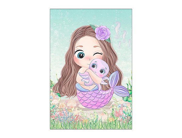 Painel De Festa Vertical 1,50 x 2,20 - Fundo do Mar Sereia Baby 008