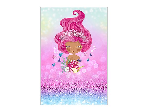 Painel De Festa Vertical 1,50 x 2,20 - Sereia Corais Cute 012