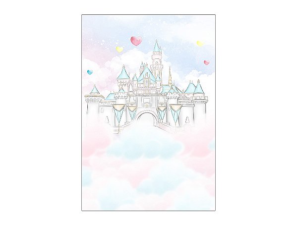 Painel De Festa Vertical 1,50 x 2,20 - Castelo Azul e Rosa Aquarela 009