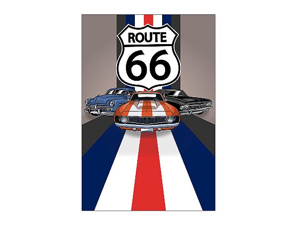 Painel De Festa Vertical 1,50 x 2,20 - Route 66 Carros Antigo 008