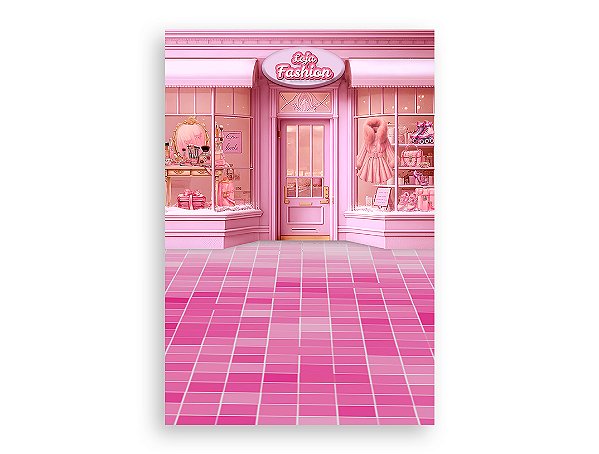 Painel De Festa Vertical 1,50 x 2,20 - Fachada Loja de Boneca Rosa 004