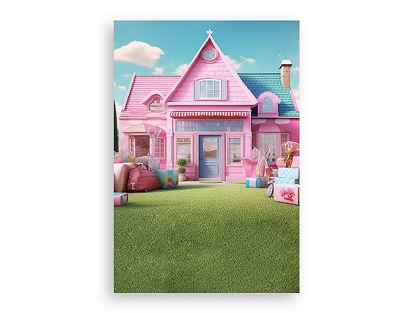 Painel De Festa Vertical 1,50 x 2,20 - Casa  Boneca Rosa Fashion 005