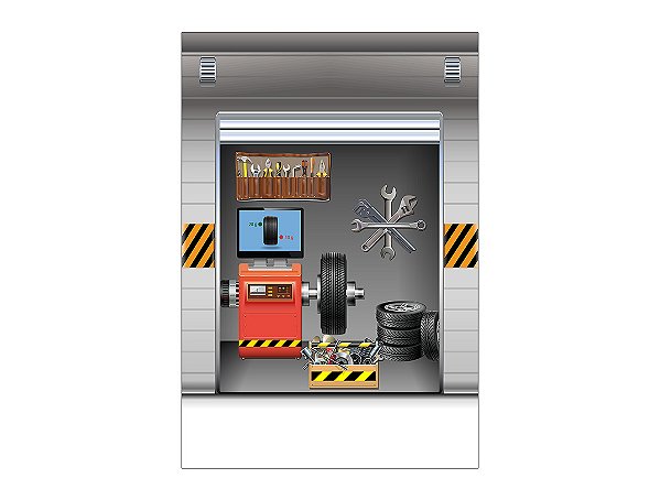 Painel De Festa Vertical 1,50 x 2,20 - Carros Oficina Mecânica 019