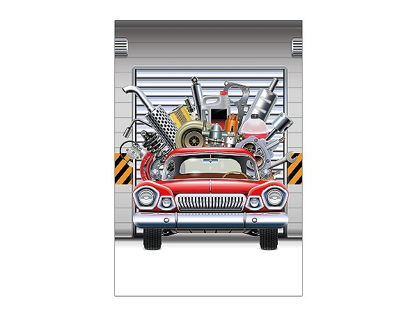 Painel De Festa Vertical 1,50 x 2,20 - Carro Antigo Oficina Mecânica 020