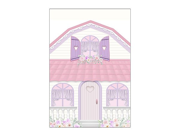 Painel De Festa Vertical 1,50 x 2,20 - Casinha de Bonecas Rosa e Lilás 010