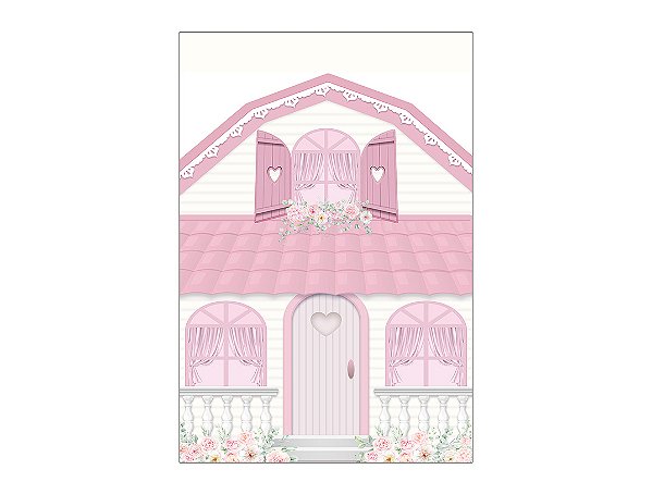 Painel De Festa Vertical 1,50 x 2,20 - Casinha de Bonecas Rosa 011