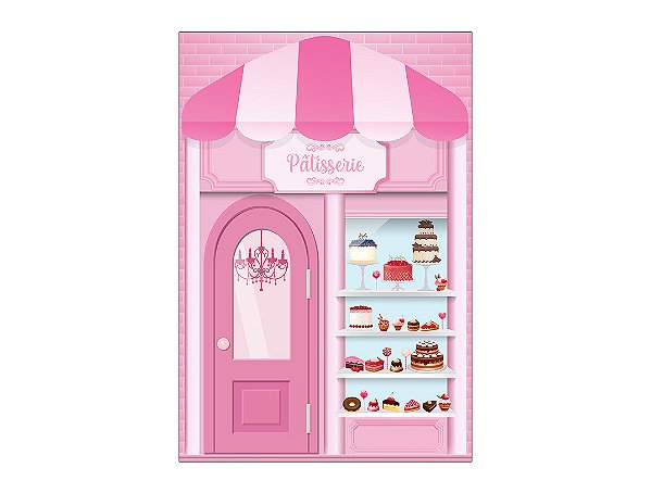 Painel De Festa Vertical 1,50 x 2,20 - Fachada Confeitaria Rosa 015