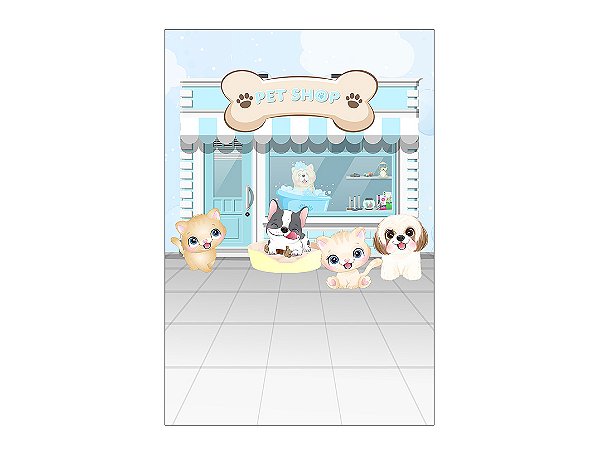 Painel De Festa Vertical 1,50 x 2,20 - Cachorrinhos Pet Shop Azul 005