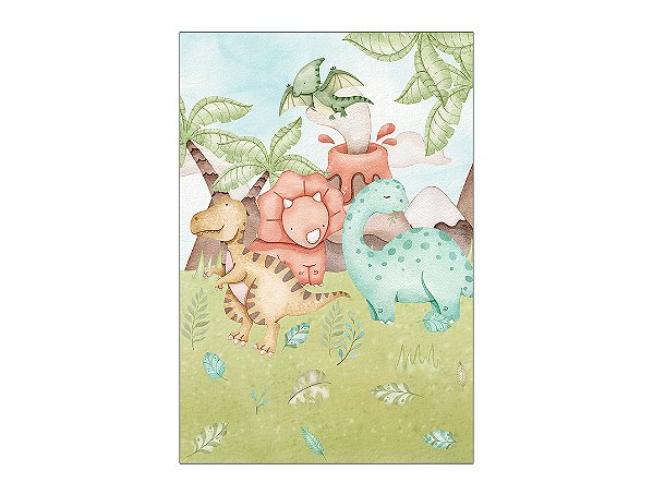Painel De Festa Vertical 1,50 x 2,20 - Dinossauros Cute Aquarela 024