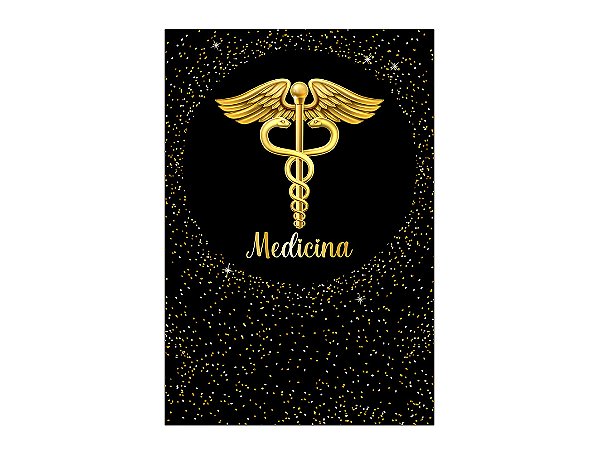 Painel De Festa Vertical 1,50 x 2,20 - Profissão Medicina Efeito Glitter Dourado 039