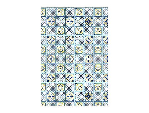Painel De Festa Vertical 1,50 x 2,20 - Azulejo Azul com Amarelo 057