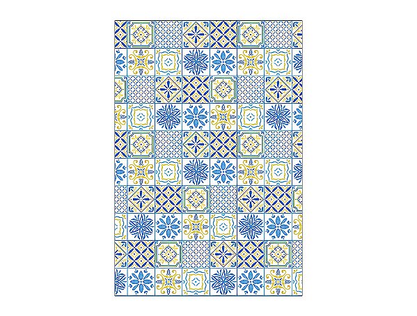 Painel De Festa Vertical 1,50 x 2,20 - Azulejo Mediterrâneo Azul com Amarelo 058