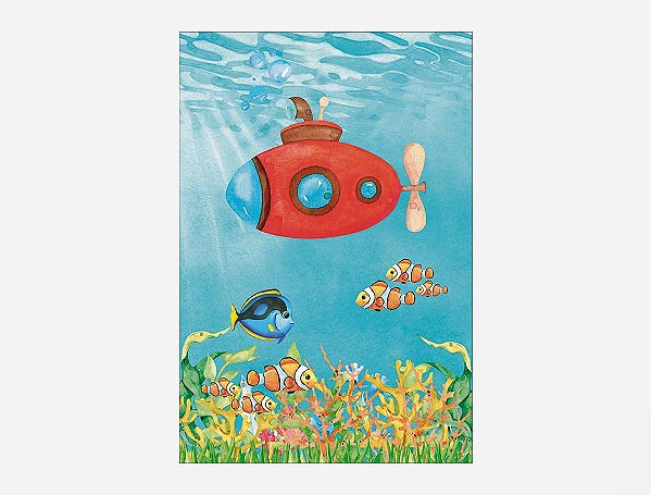 Painel De Festa Vertical 1,50 x 2,20 - Fundo do Mar Submarino Vermelho 007