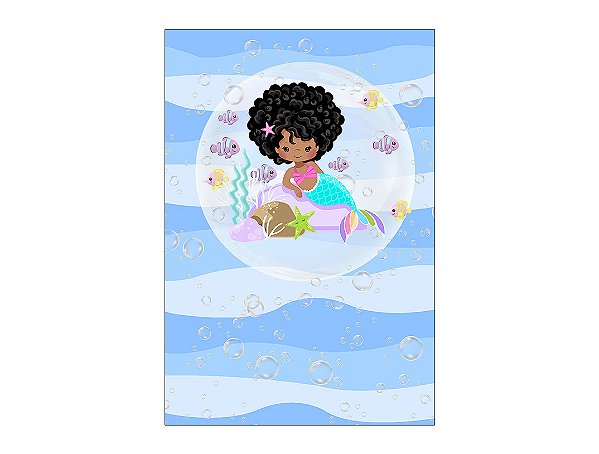 Painel De Festa Vertical 1,50 x 2,20 - Fundo do Mar Sereia Cute 011