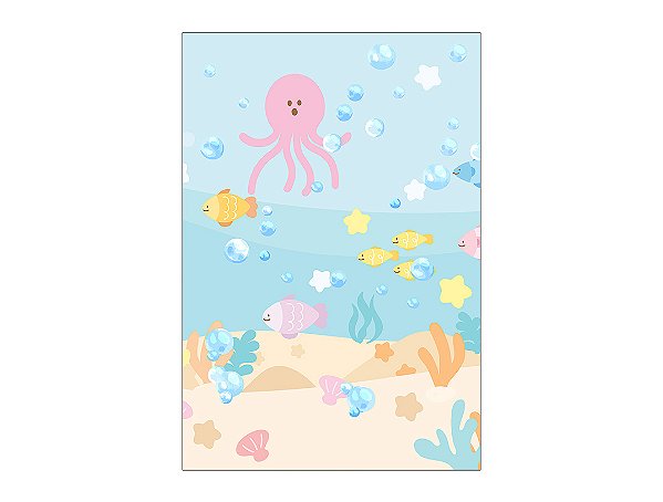 Painel De Festa Vertical 1,50 x 2,20 - Fundo do Mar Desenho 021