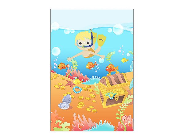 Painel De Festa Vertical 1,50 x 2,20 - Fundo do Mar Mergulhador Cute 027