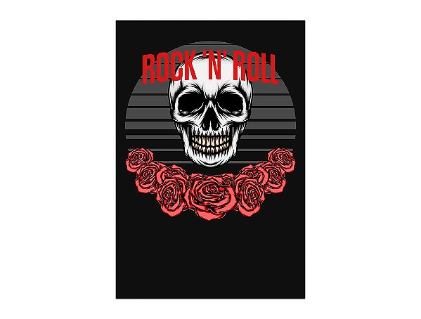 Painel De Festa Vertical 1,50 x 2,20 - Rock and Roll Caveira e Rosas 025