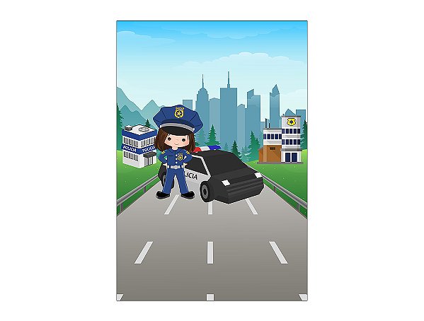 Painel De Festa Vertical 1,50 x 2,20 - Posto Policial Menina 005