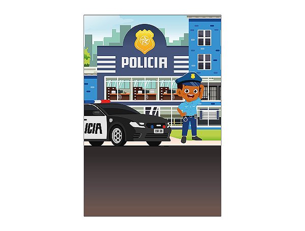 Painel De Festa Vertical 1,50 x 2,20 - Menino Carro de Policia 013