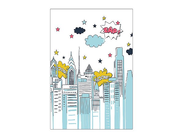 Painel De Festa Vertical 1,50 x 2,20 - Super Herói Cidade Azul 020