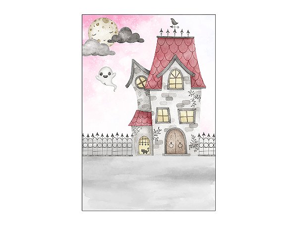 Painel De Festa Vertical 1,50 x 2,20 - Halloween Casinha da Bruxa 001