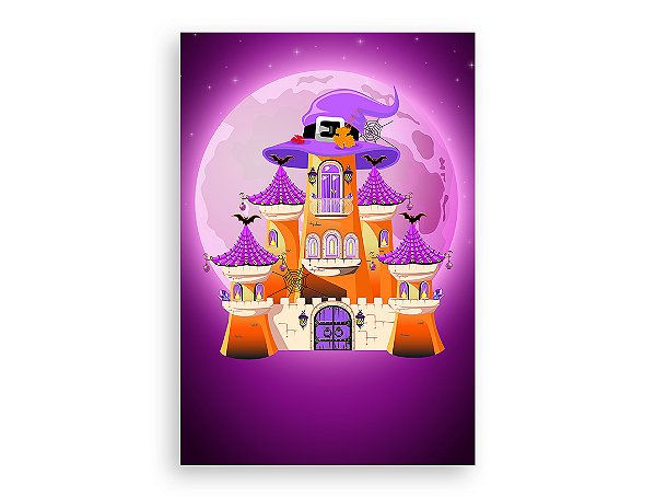 Painel De Festa Vertical 1,50 x 2,20 - Halloween Casinha da Bruxa Roxo 015