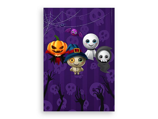 Painel De Festa Vertical 1,50 x 2,20 - Halloween Fantasmas Cute 016