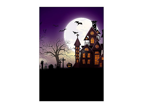 Painel De Festa Vertical 1,50 x 2,20 - Halloween Castelo Assustador 027