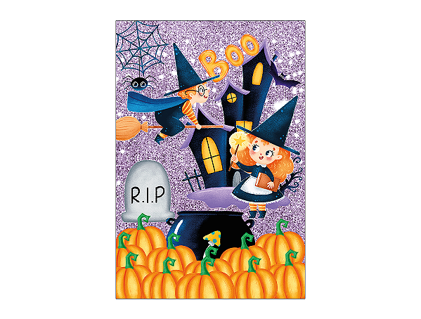 Painel De Festa Vertical 1,50 x 2,20 - Halloween Bruxinha Cute 030