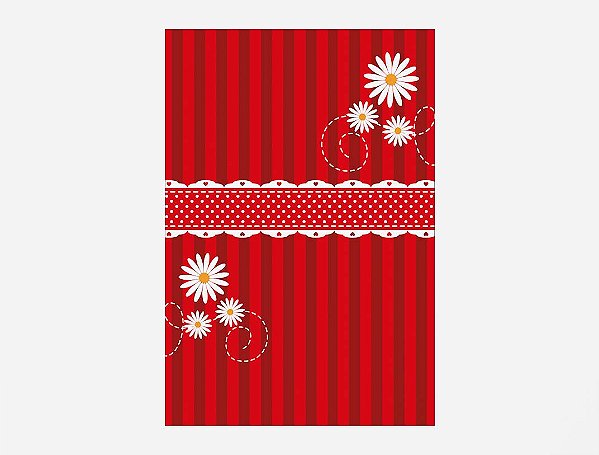 Painel De Festa Vertical 1,50 x 2,20 - Vermelho com Flores Brancas 013