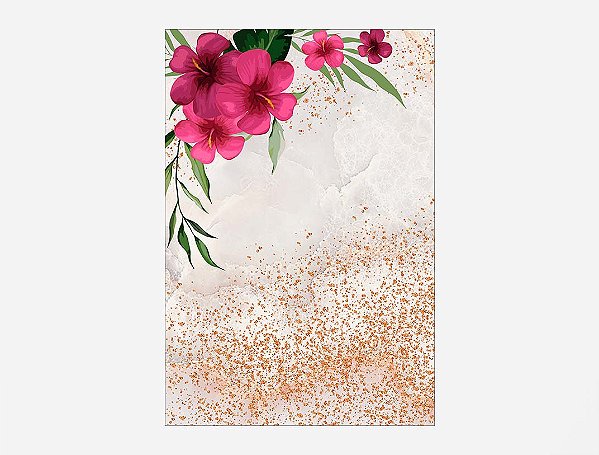 Painel De Festa Vertical 1,50 x 2,20 - Flores Rosas com Efeito Glitter 020
