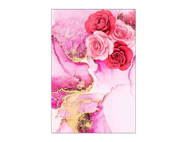Painel De Festa Vertical 1,50 x 2,20 - Flores Efeito Mármore Rosa e Dourado 028