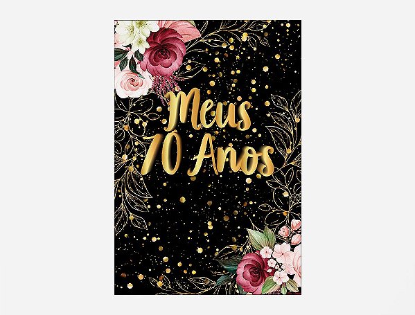 Painel De Festa Vertical 1,50 x 2,20 - Meus 70 Anos Dourado Floral 038