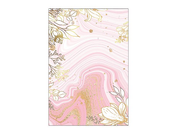 Painel De Festa Vertical 1,50 x 2,20 - Flores Efeito Mámore Rosa e Dourado 043